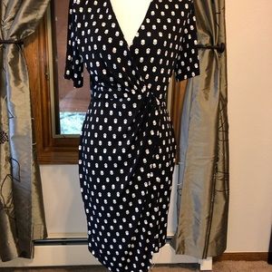 Banana Republic Factory Black Polka Dot Wrap Midi Dress